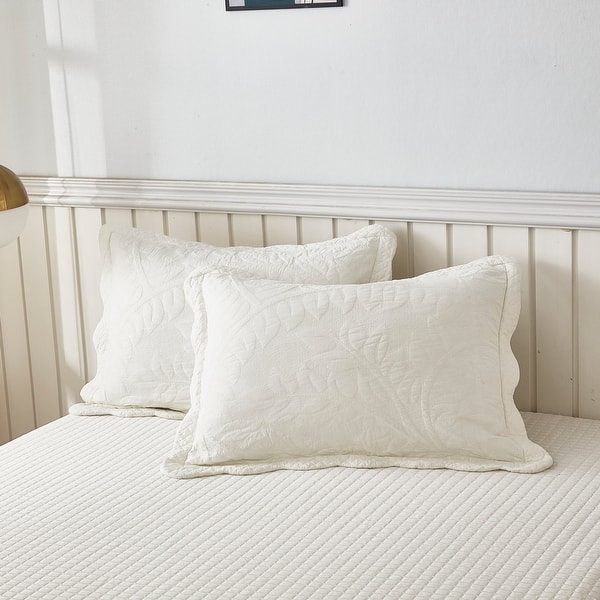 MarCielo 2-Piece 100% Cotton Embroidered Quilted Pillow Shams - Soft White - Standard