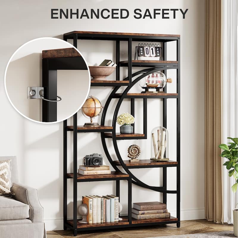 Bookshelf Industrial 5 Tier Etagere Bookcase, Freestanding Tall Bookshelves