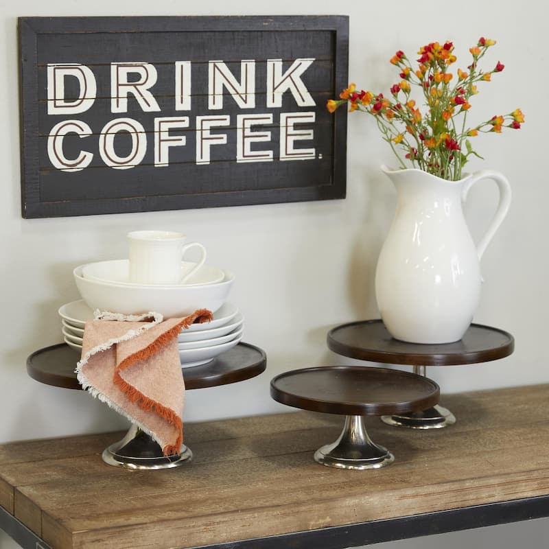 Mango Wood Decorative Cake Stand with Silver Aluminum Cone Base - Set of 3 Brown - Roche River Decor