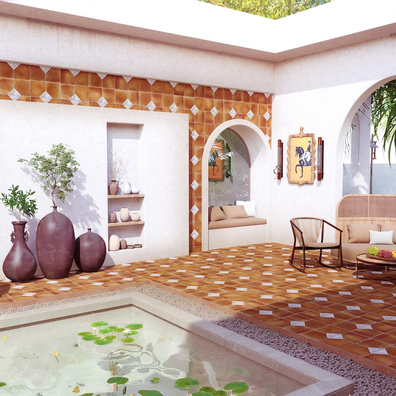 Merola Tile Sentier des Ocres Deco Blue 7-7/8" x 7-7/8" Porcelain Floor and Wall Tile - Case (16 Tiles)