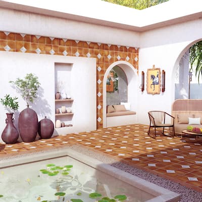 Merola Tile Sentier des Ocres Deco Blue 7-7/8" x 7-7/8" Porcelain Floor and Wall Tile