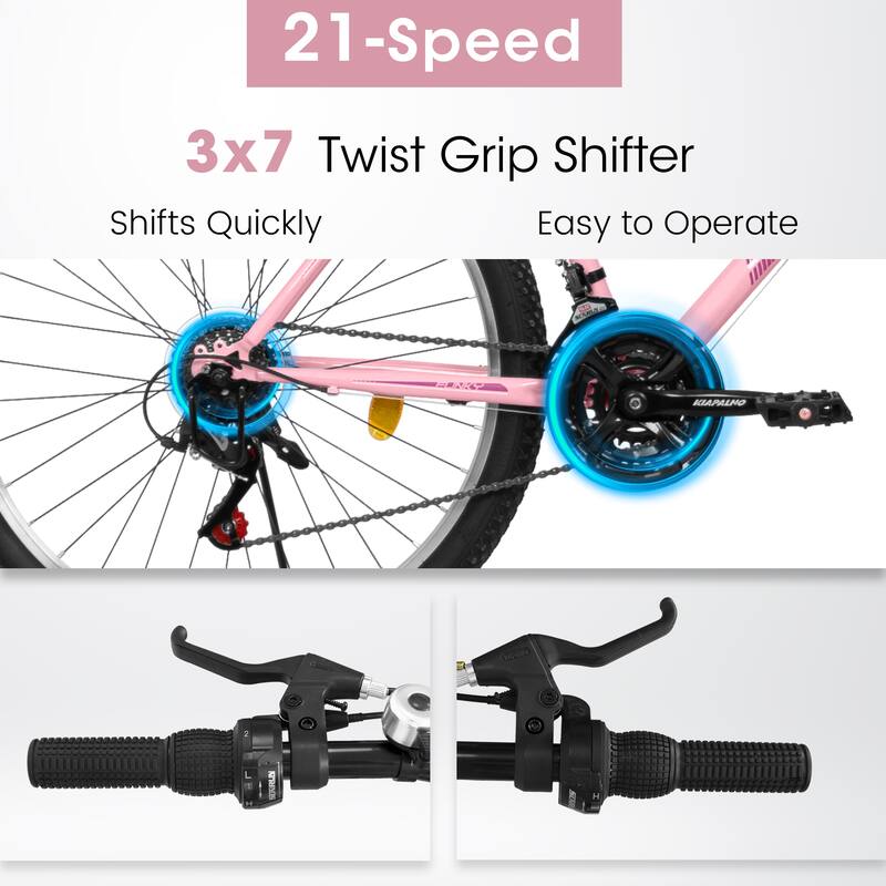 26 Inch Carbon Steel Frame Mountain Cycling Bike, 21-Speed Road Commuting Bicycle with Dual V-Brake for Adult and Teens