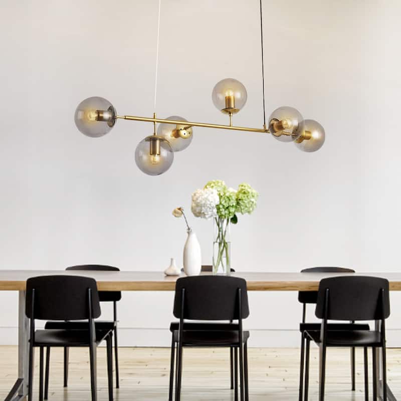6 Lights Globe Mid Century Chandelier Sputnik Modern Pendant Lighting - smoked sputnik