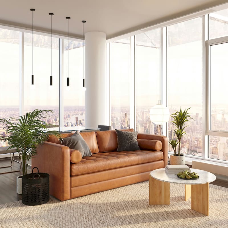 Poly & Bark Napa 82" Leather Pull-Out Convertible Sleeper Sofa - Full Grain Genuine Italian Leather