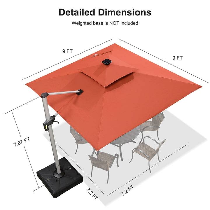PURPLE LEAF 9/10/11 ft Square 09x12 ft Rectangle Double Top LED Patio Cantilever Umbrella with Base