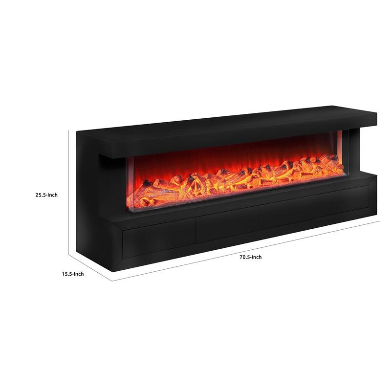 Dori TV Stand Cabinet w Electric Fireplace, Speaker, 71 Inch Black