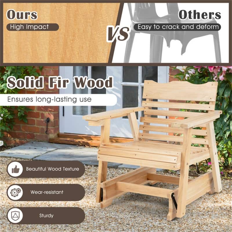 Natural Fir Wood Outdoor Accent Chair with Ergonomic Curved Seat - 31.5" W x 32" D x 34" H