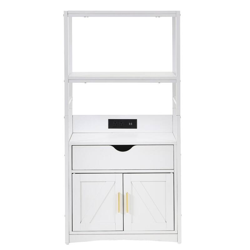 VECELO Bathroom Storage Cabinet with Shelves, Drawer & Charging Ports, Freestanding File Cabinet for Kitchen, Office, Laundry