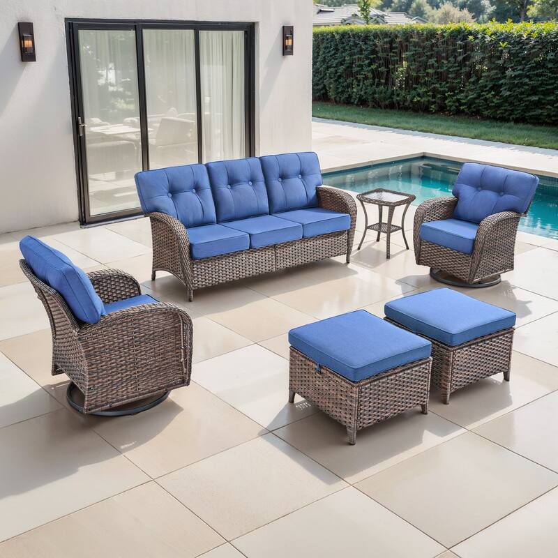 TWrap 6-Piece Patio Brown Wicker Sofa Conversation Set with 5-Inch Thick Cushions