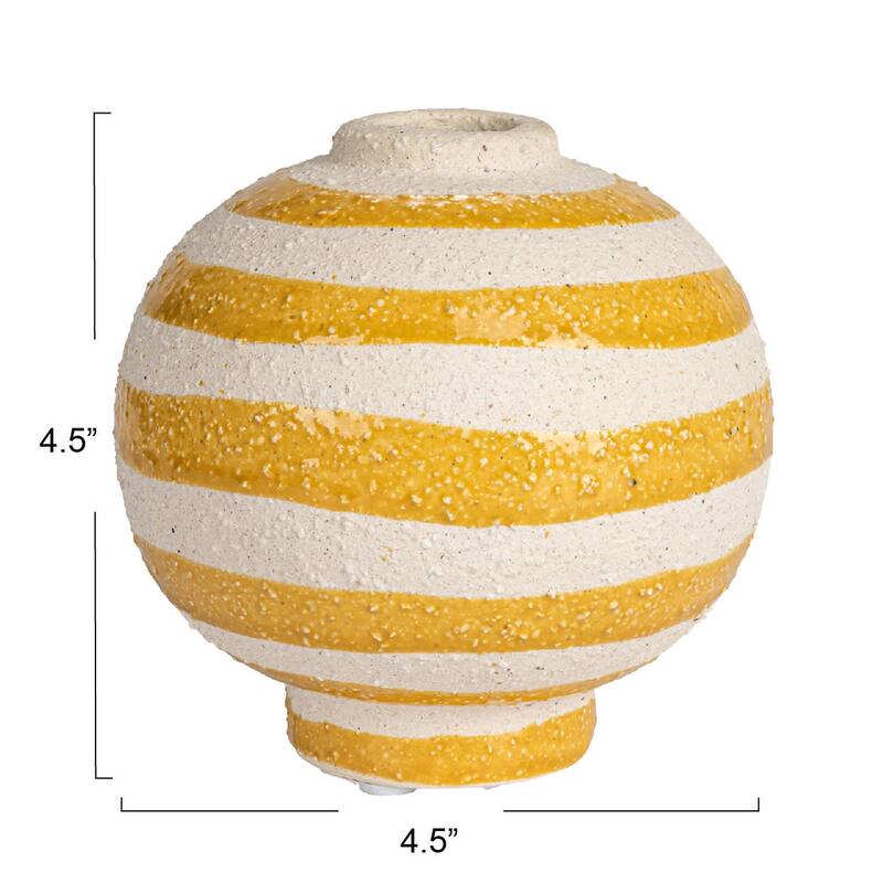 Striped Stoneware Vase with Sphere Footed Base