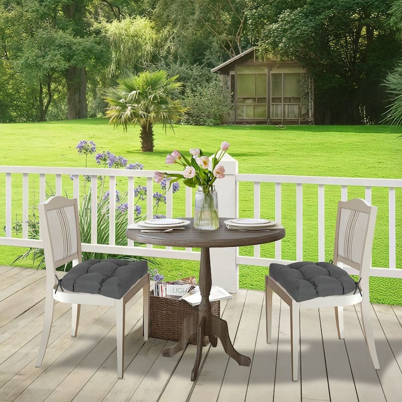 Aoodor 19x19x5 Inch Tufted Outdoor Chair Cushions, Water and Fade Resistant Polyester Dining Chair Pads with Ties, Set of 2