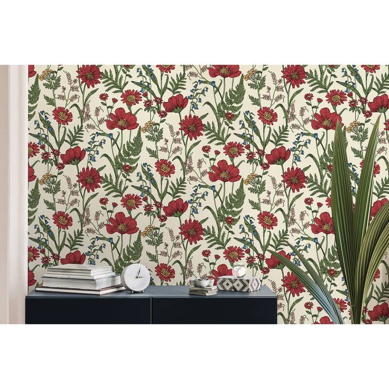 Fine Decor Arden Red Wild Meadow Wallpaper