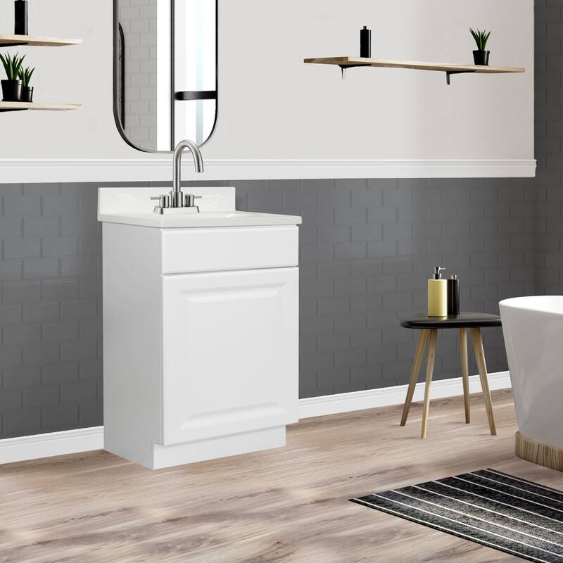 Design House 591032 Wyndham 1-Door Bathroom Vanity with Cultured Marble 4" Centerset White on White Vanity Top - White on White