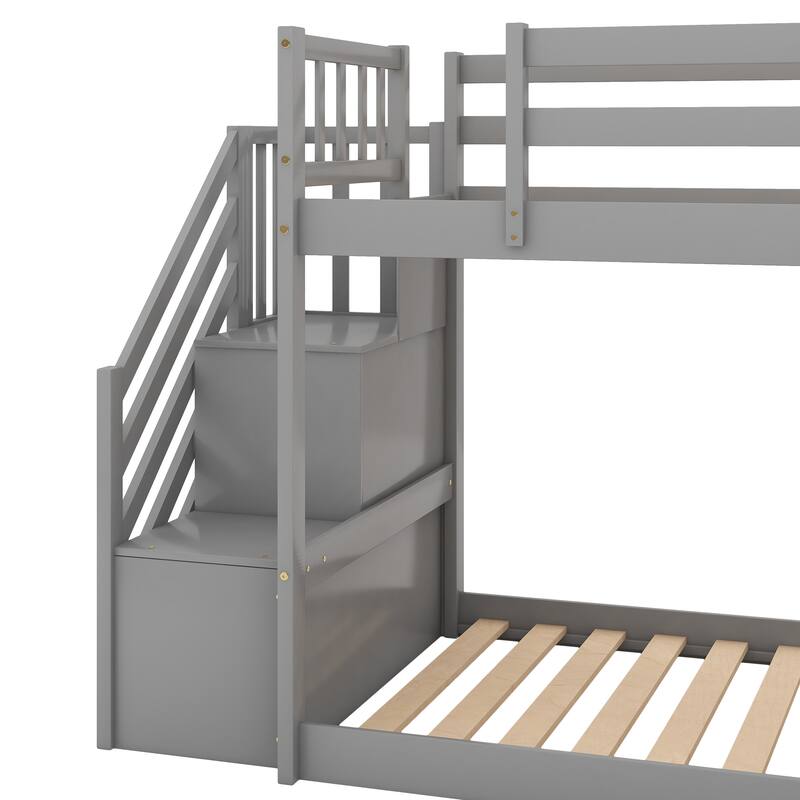 Twin Over Twin Bunk Bed with Slide and Stairway, Space-Saving Design