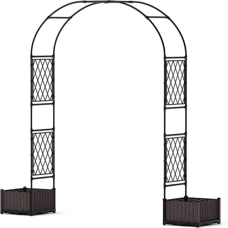 230 x 40 x 220 cm Metal Garden Arch Trellis with Planter Boxes - 90.5 Inch Wedding Arch and Outdoor Arbor for Lawn or Backyard
