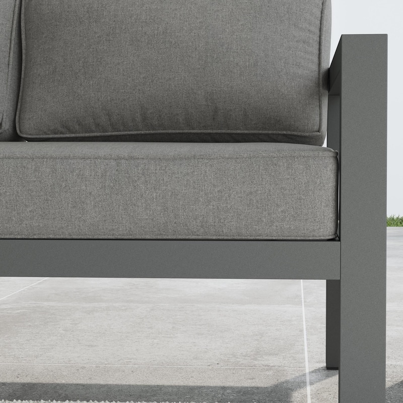 Homestyles Grayton Outdoor Aluminum Sofa with Lounge Chairs and Coffee Table - 81" x 26" x 29"