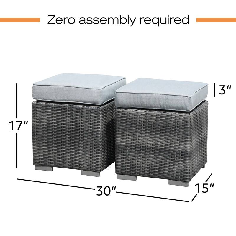 Outdoor Patio Rattan Ottoman Set (Set of 2)