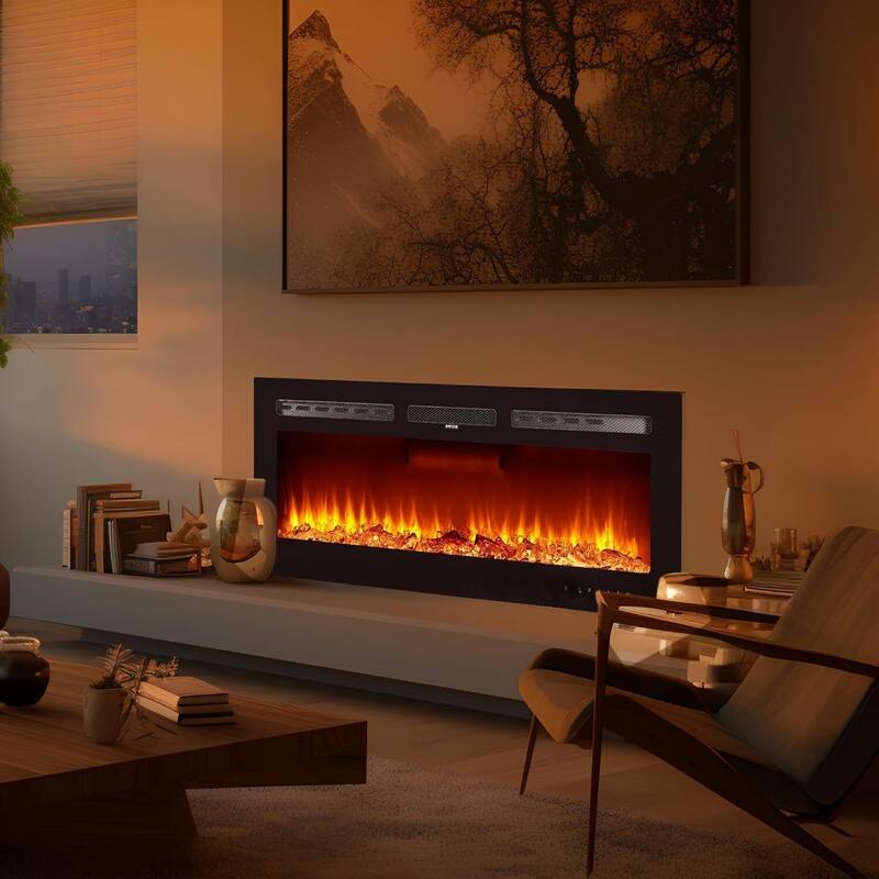 3D Flame Effect Electric Fireplace, Smart WiFi Alexa Voice Control, Recessed and Wall-Mounted - 72"