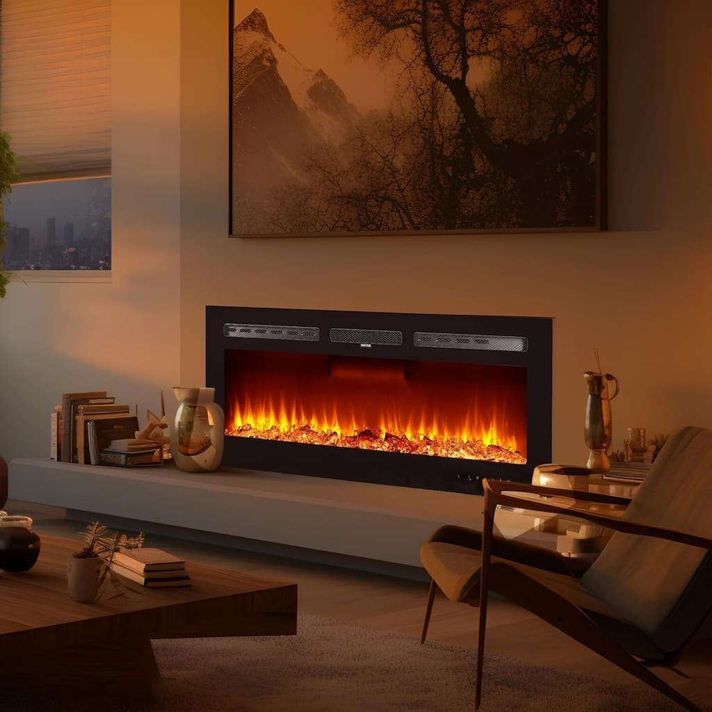 3D Flame Effect Electric Fireplace, Smart WiFi Alexa Voice Control, Recessed and Wall-Mounted