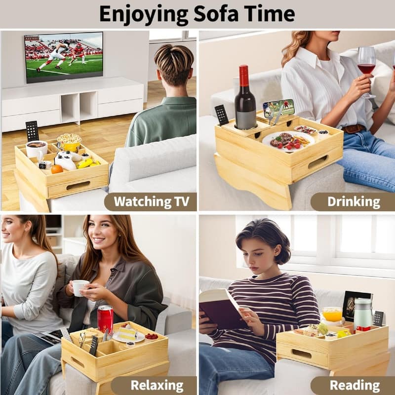 Couch Cup Holder Tray - 13.9"L x 9.8"W x 3"H