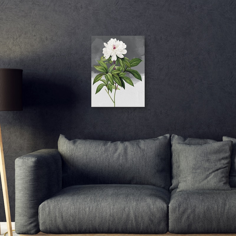 White Peony Grey Canvas Art Print