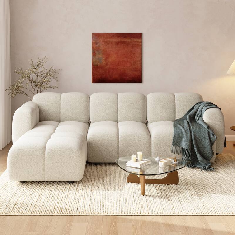 Christopher Knight Home - 3-Seater 90.94" L-Shaped Upholstered Sectional Sofa with Ottoman