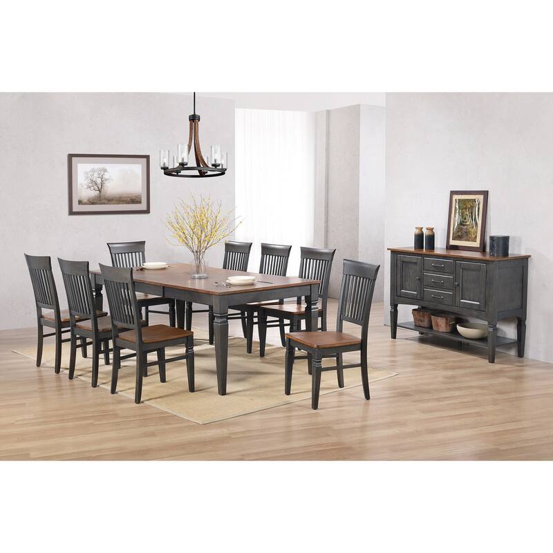 Expanding Dining Table Set - 6-8 Seater with Chairs & Buffet - Distressed Brown Wood Finish