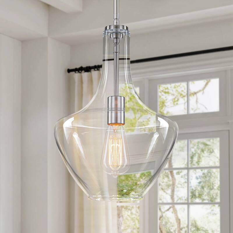 Starsky 1-light Modern Teardrop Pendant Light with Thick Clear Glass Shade - Nickel