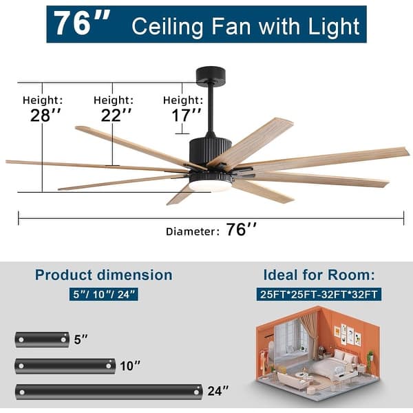dimension image slide 5 of 18, Modern Ceiling Fan With Light Smart Life APP Remote Control Timer For Alexa Google Bedroom Farmhouse