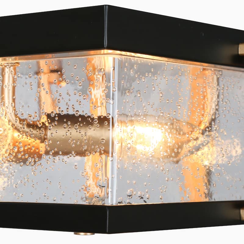 Modern 3-Light Black Gold Square Glass Flush Mount Ceiling Foyer Light - 12" L x 12" W x 5.5" H