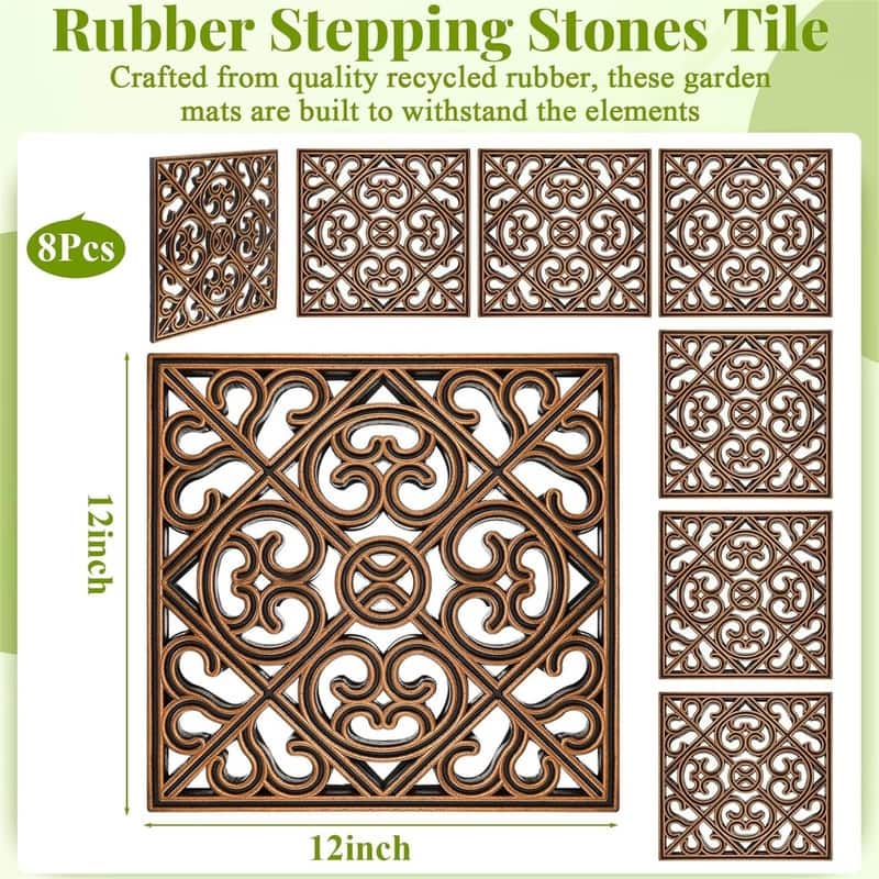 8 Pcs 12x12 Rubber Stepping Stones, Retro Decorative for Yard Walkway