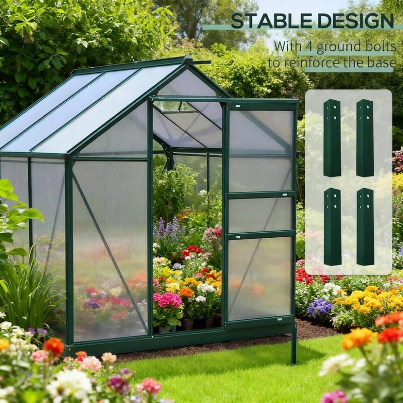 GDFStudio - 6'x4' Outdoor Wooden Greenhouse with Polycarbonate Panels, Rain Gutter & Roof Vent - Green+Dark Green