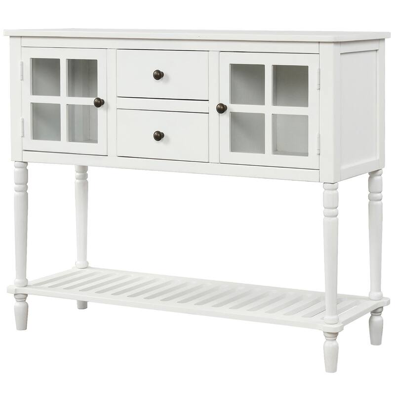 Sideboard Console Table with Bottom Shelf, Wood/Glass Buffet Storage Cabinet