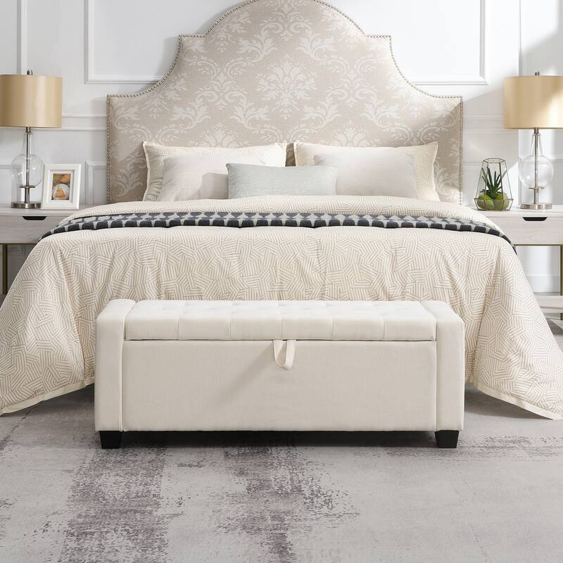 48" Upholstered Storage Ottoman Bench with Button Tufted Diamond Stitch