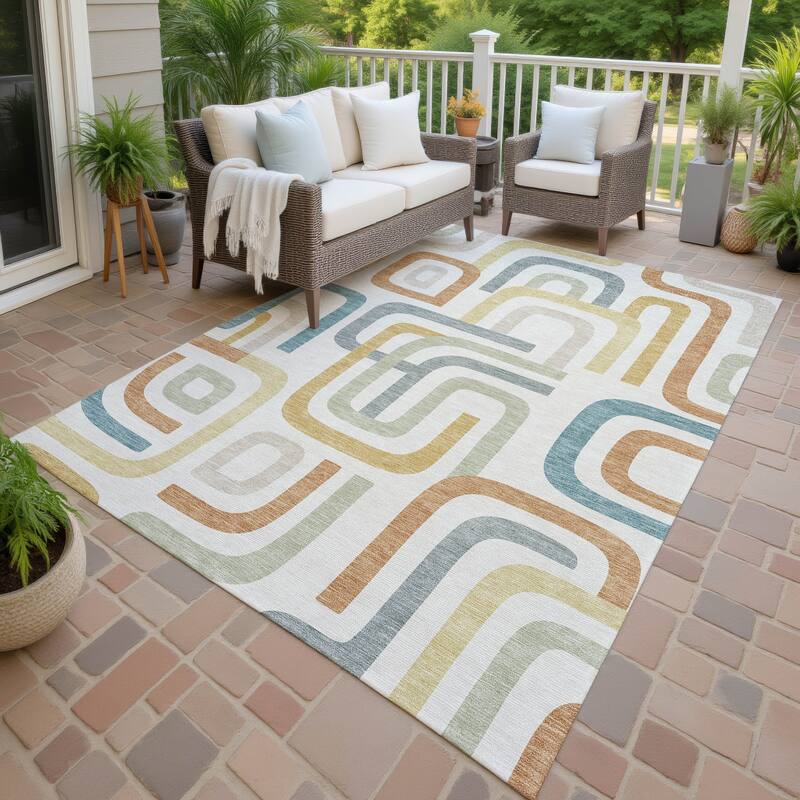 Machine Washable Indoor/ Outdoor Modern Penner Chantille Rug - Ivory - 10' x 14'