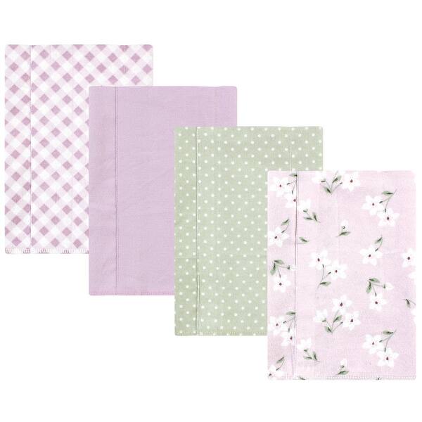 slide 1 of 1, Hudson Baby Infant Girl Cotton Flannel Burp Cloths, Purple Dainty Floral 4 Pack, One Size