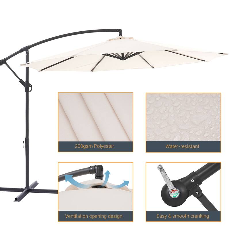 BONOSUKI 10ft Patio Offset Umbrella,w/Crossed Base Cantilever Umbrella