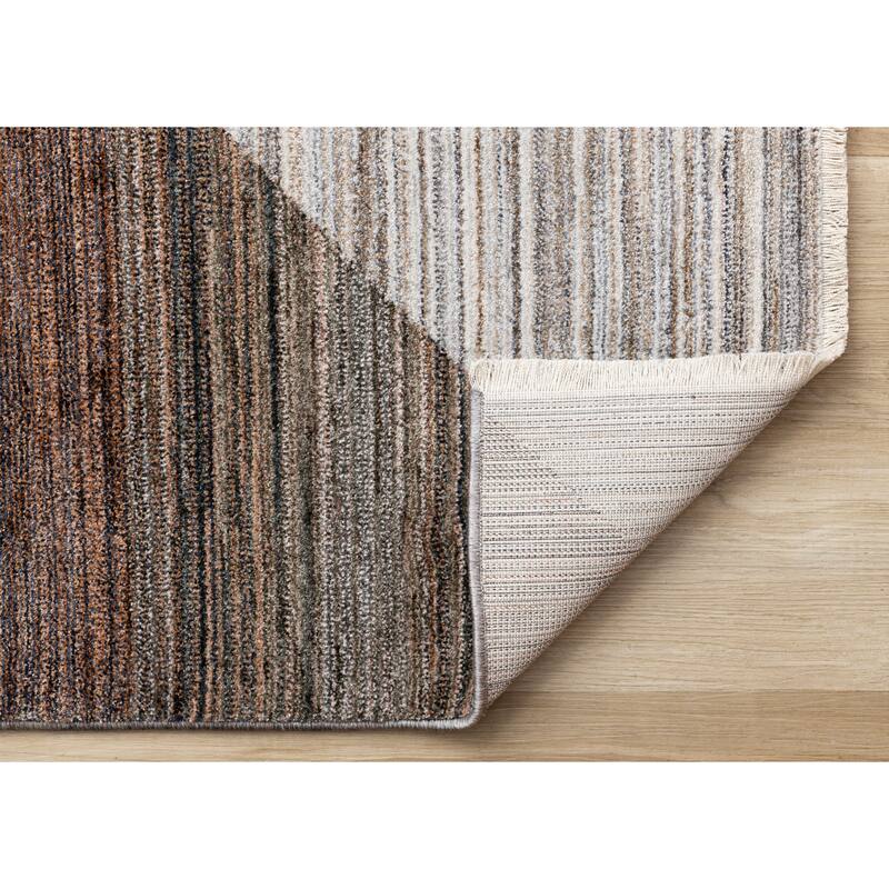Olivia Collection - Distressed Geometric Red White Grey Area Rug