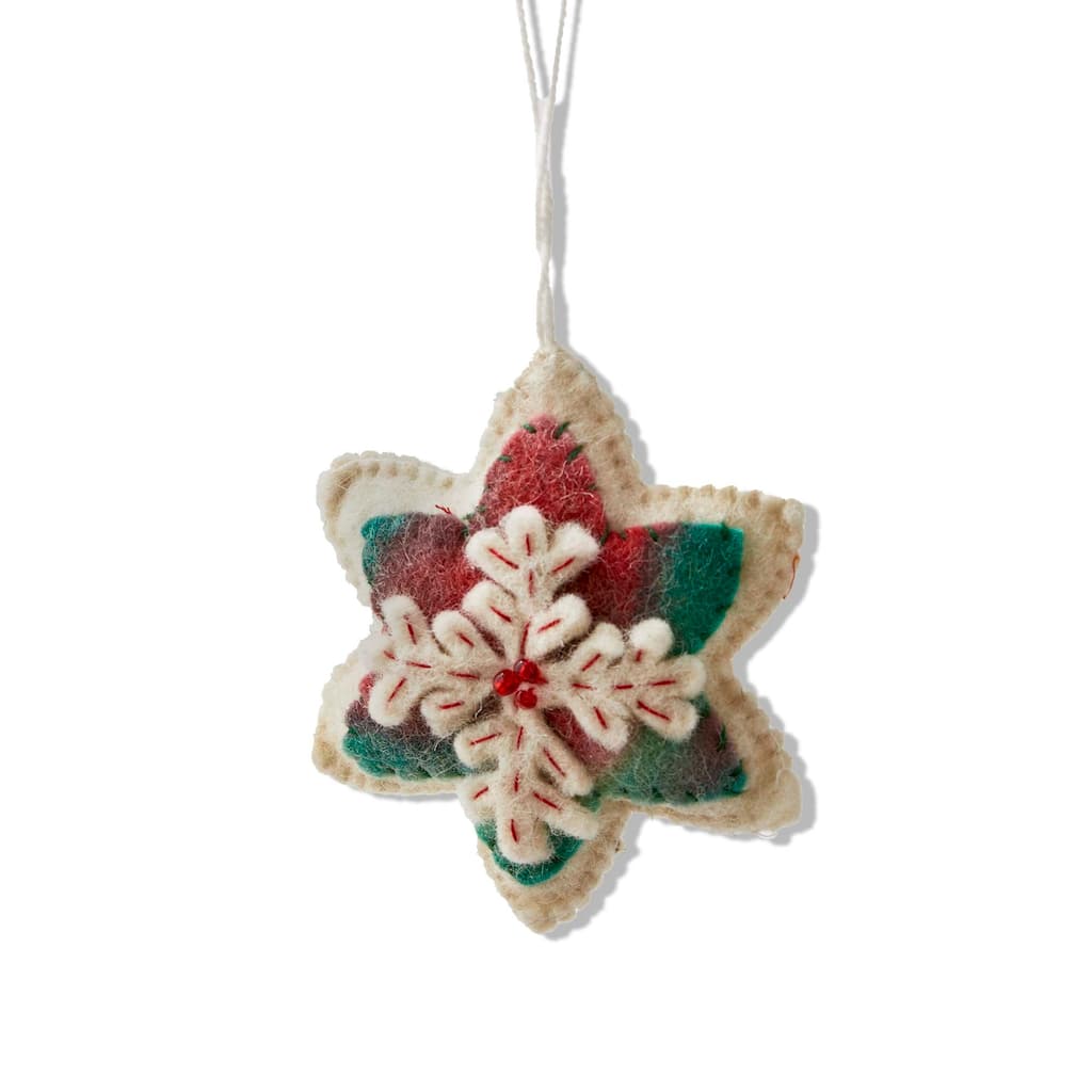 Multicolor Tie-Dye Felt Snowflake Ornament - Wool Christmas Tree Decoration, 1.5" H x 4" L x 3.5" W, Dust Clean