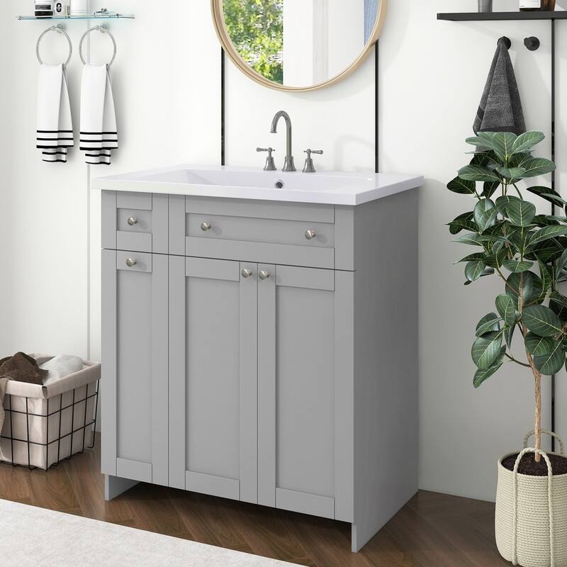 Single Sink 30" Bathroom Vanity with Combo Cabinet and Storage