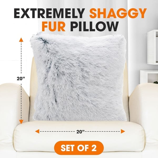 dimension image slide 39 of 41, Cheer Collection Super Soft Shaggy Long Hair Throw Pillows Set of 2 Plush Accent Cushions