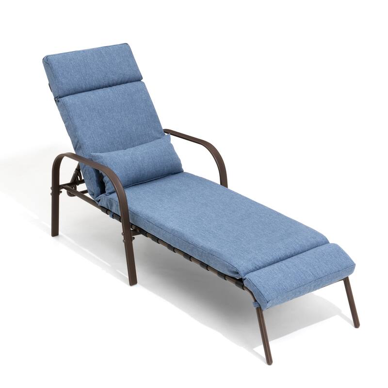 VredHom Outdoor Adjustable Chaise Lounge Chair with Cushion and Pillow - N/A - DarkBlue-1PC
