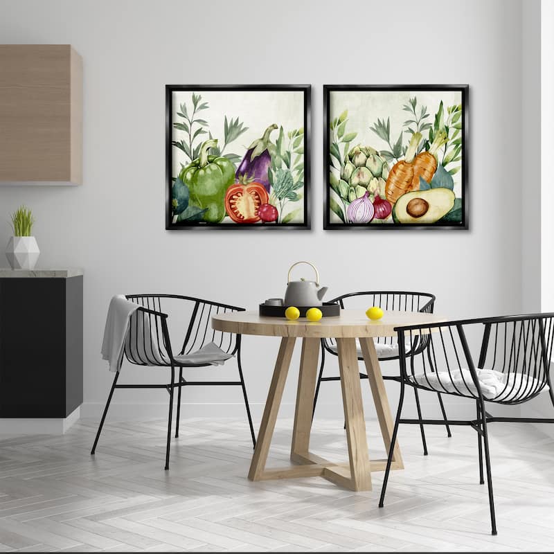 Stupell Country Harvest Vegetables Framed Floater Canvas Wall Art Design By Kim Allen (Set of 2)