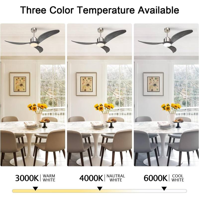 52"Ceiling Fan with LED Light Remote Control,Quiet DC Motor 6 Speed Levels,Adjust Height( 2 PCS Rod) Reversible Ceiling Fan