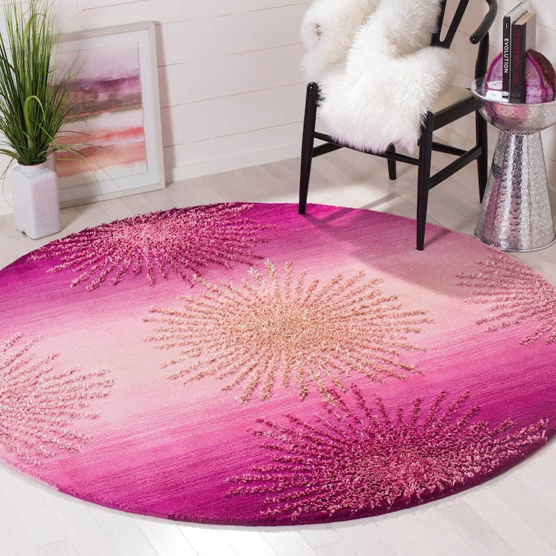SAFAVIEH Handmade Soho Miyase Burst New Zealand Wool Rug - 6' x 6' Round - Pink