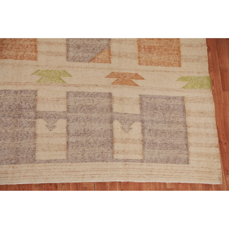 Hand Woven Oriental 100% Jute Carpet Southwestern Modern Beige & Ivories Kilim Area Rug - 11' 3'' X 9' 8''
