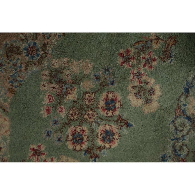 Hand Knotted Oriental 100% Wool Carpet Traditional Floral Green Kerman Area Rug - 8' 3'' X 4' 10''