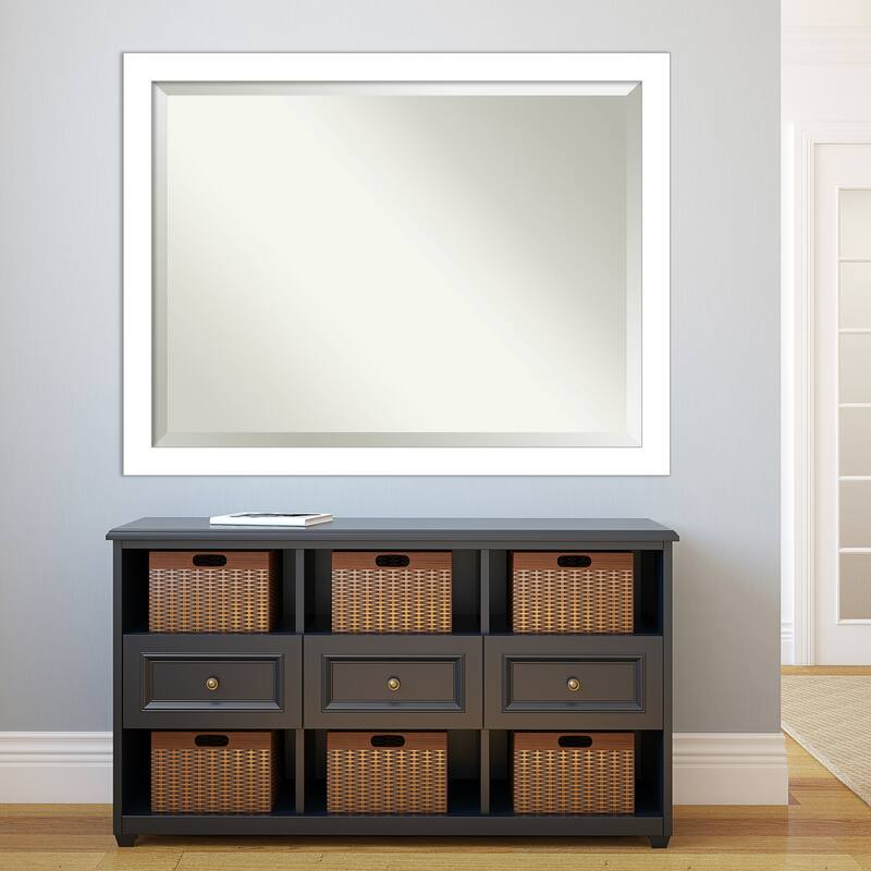 Beveled Bathroom Wall Mirror - Wedge White Frame - Wedge White