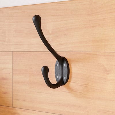 Black Wrought Iron Robe and Coat Double Hooks 5" L Entry Way Hanger Wall Mount (Set of 12) Renovators Supply