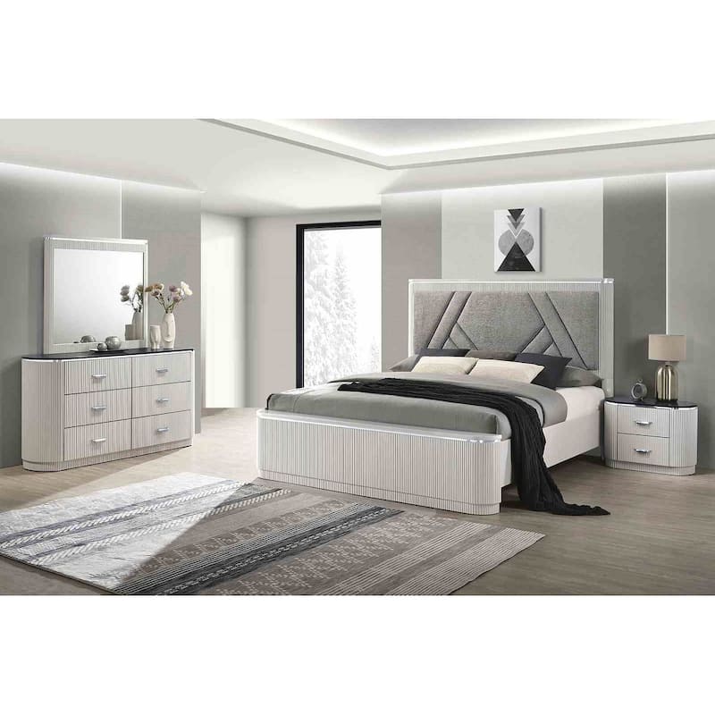 Contemporary Light Gray Reeded Bedroom Collection with Silver Accents
